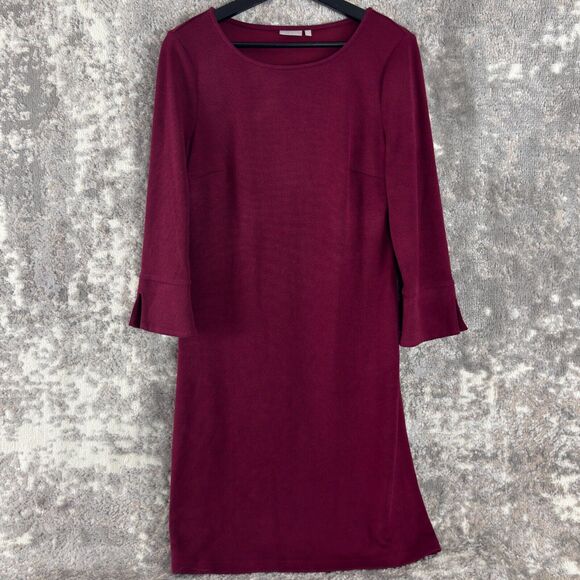 Ellie Kai Sz 4 (Small) Burgundy Knit Midi Shift Dress Red 3/4 Sleeve Knee Length - Picture 1 of 10